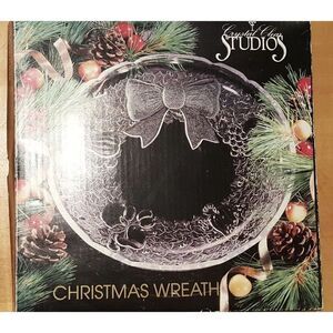 Vintage 90s Crystal Clear Studios Christmas Wreath Platter 12” Round New